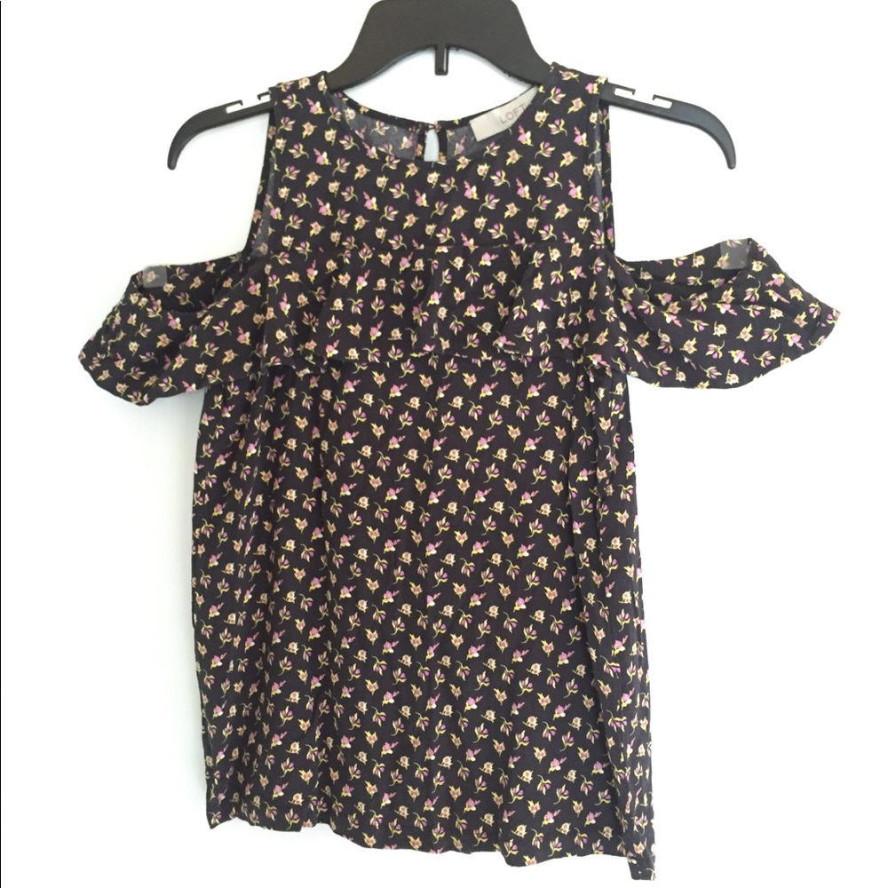 LOFT violet flounce cold-shoulder tank